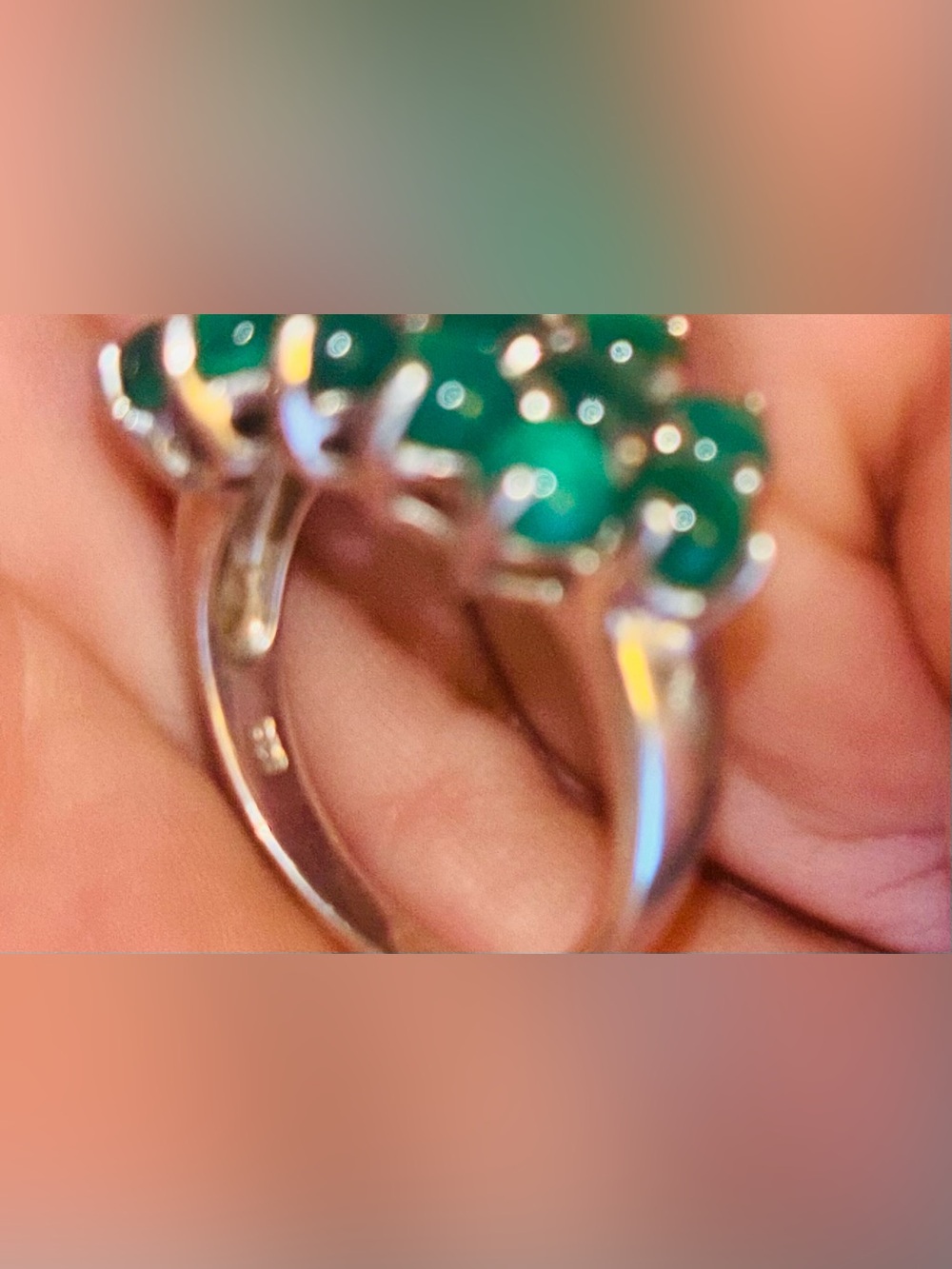 Emerald Green Cluster Cabochon Ring Set in Sterling Silver - Women Jewelry - Picture 10 of 10